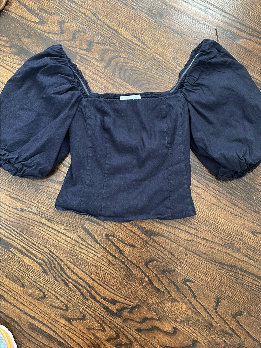 ANTONIO MELANI navy Square-Neck Puff Sleeve Crop Top